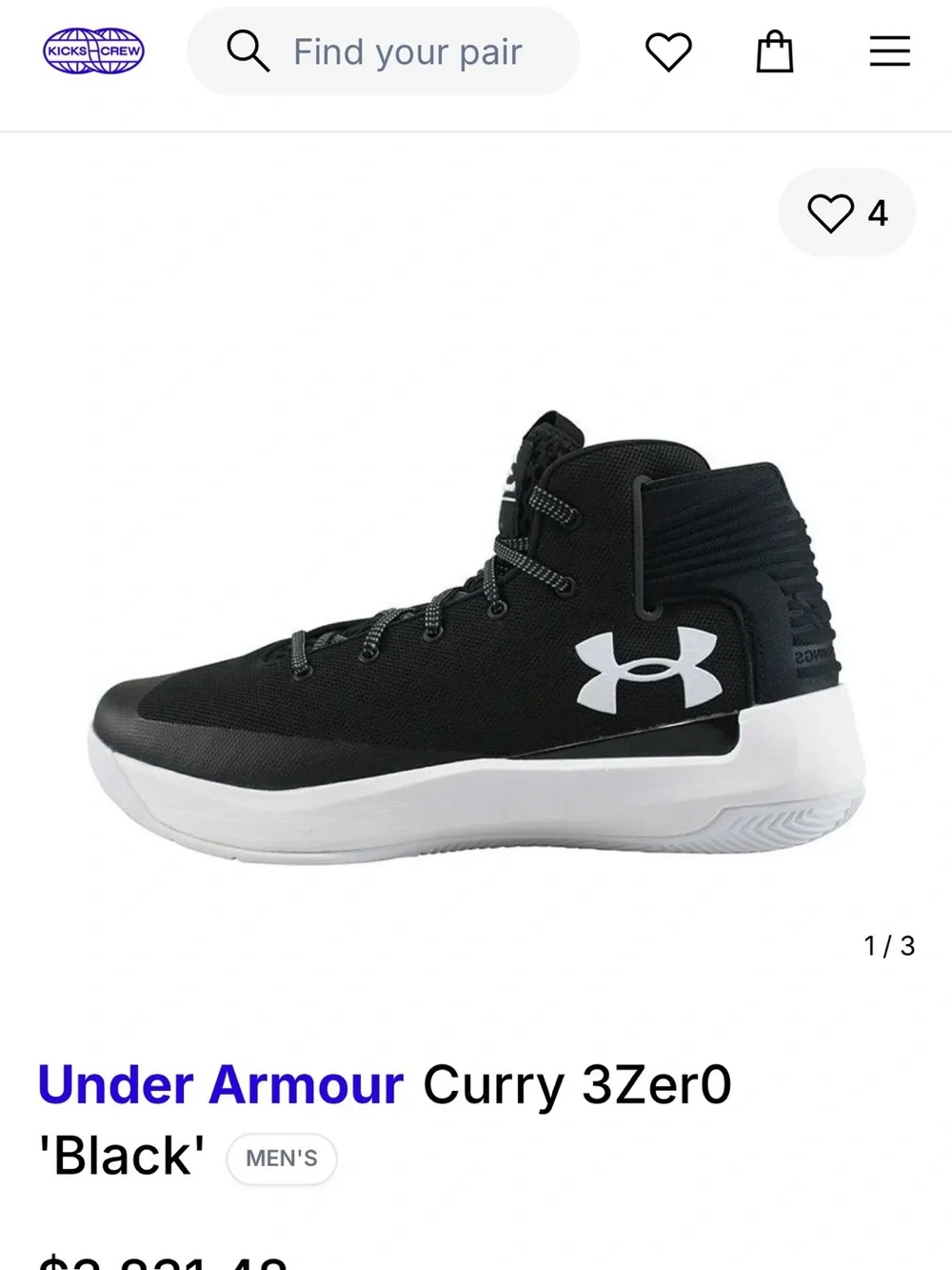 Steph Curry Under Armour Curry 3Zer0 three zero.